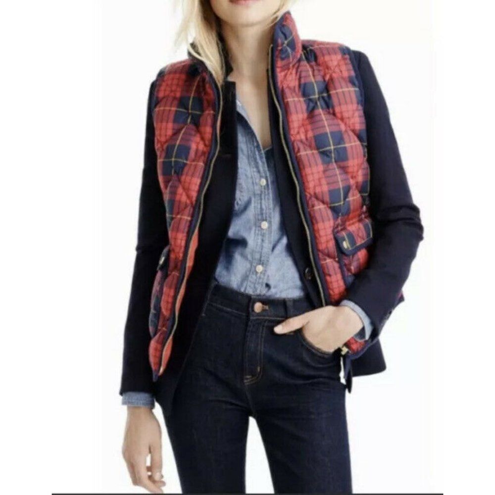J Crew Excursion Puffer Down Vest Tartan Buffalo